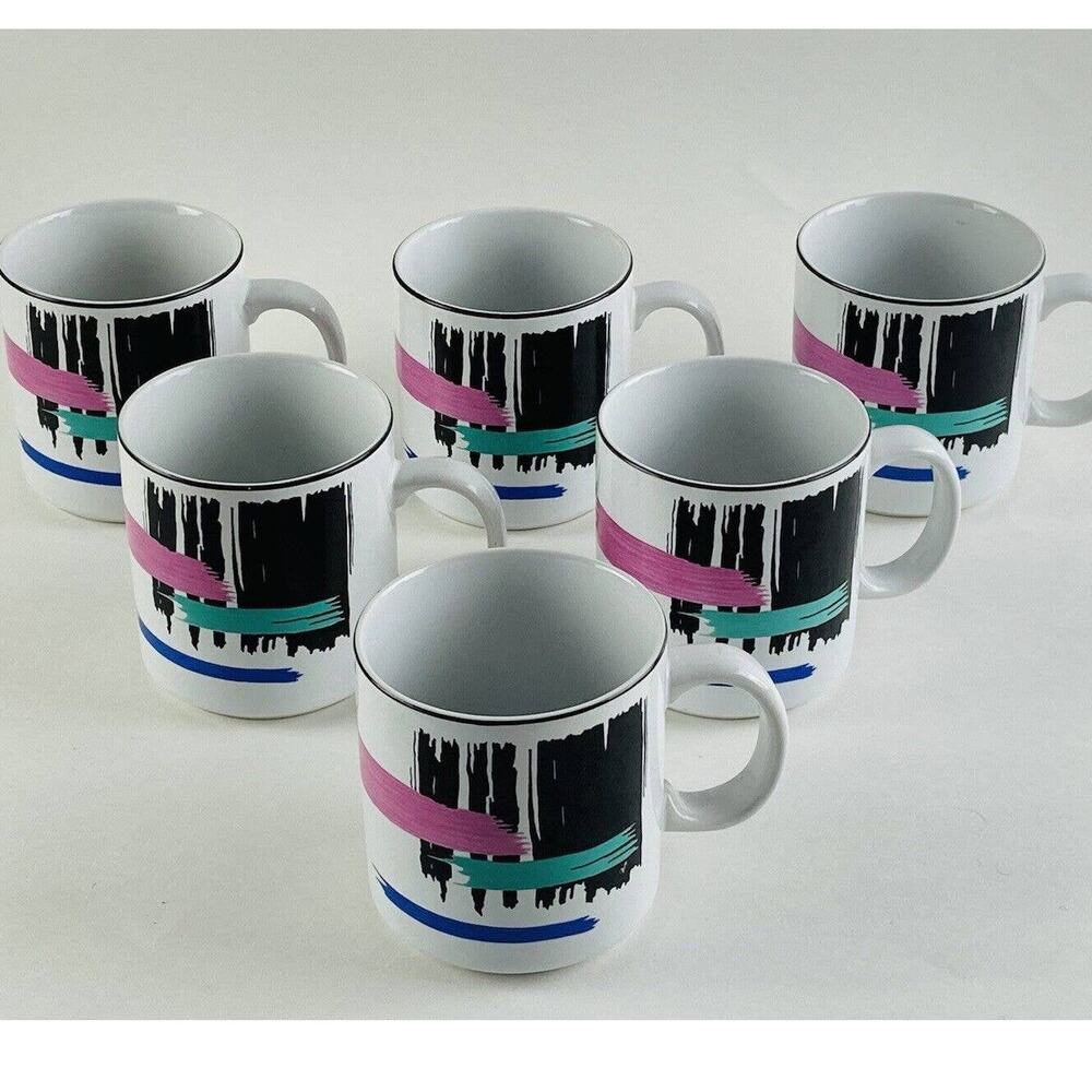 6 Design Concepts Liza by Newcor 1992 Coffee Mugs Vintage Retro Brush Stroke 80s